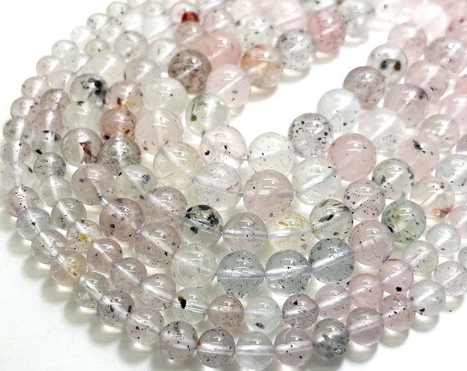 Genuine Rare White Clear Pink Topaz Polished Smooth Round 6mm 8mm 10mm Gemstone Beads - RN183