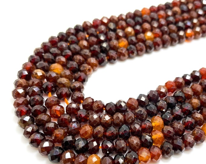 Hessonite Garnet Beads, Natural Garnet Faceted Rondelle 4mm x 6mm Loose Gemstone Beads - RDF13