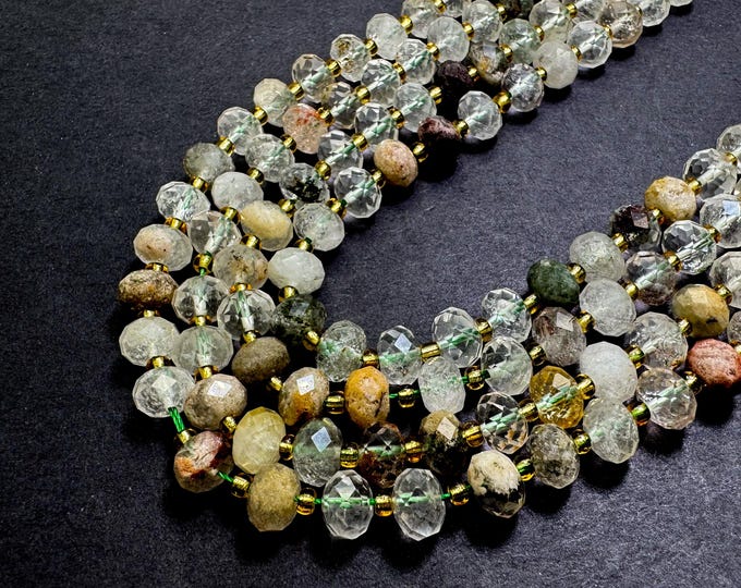 Natural Phantom Quartz Faceted Rondelle 5mm x 8mm Gemstone Beads - PGS321