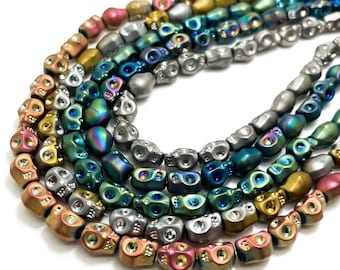 Skull Beads, Chinese Crystal Skull (Green Turquoise Silver Rose Gold Pink) 8mm x 10mm Beads 31 inchese Strand 80 Beads- PG315CC