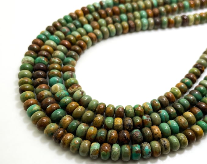Natural Genuine Turquoise, High Quality AAA Arizona Kingman Turquoise Polished Smooth Rondelle 4mm x 6mm Gemstone Beads PGS365S - 16" Strand