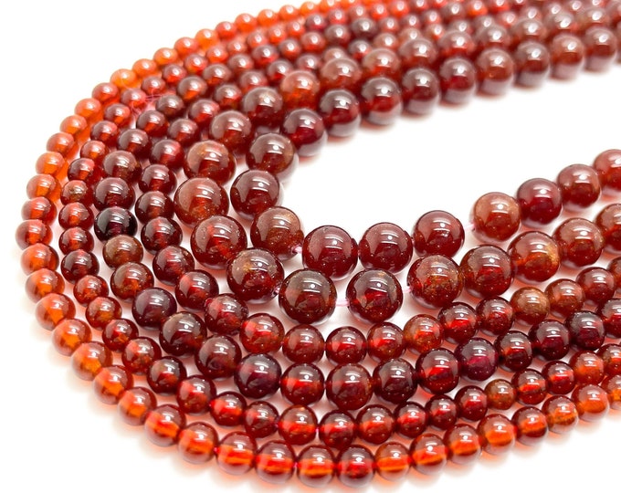 Natural Hessonite Garnet Gemstone Grade AAA Round 4mm 5mm 7mm Smooth Polished Beads - RN169