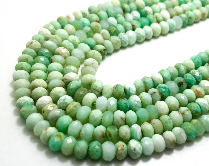 Natural Chrysoprase Beads, Green Faceted Rondelle 5mm x 9mm Gemstone Beads - 15.5" - RDF70B