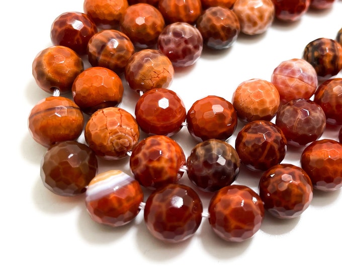 Natural Fire Agate, Red Fire Agate Faceted 4mm 6mm 10mm 12mm Round Ball Sphere Natural Gemstone Loose Beads - RNF63