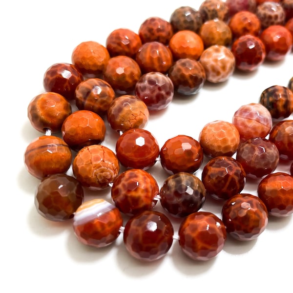 Natural Fire Agate, Red Fire Agate Faceted 4mm 6mm 10mm 12mm Round Ball Sphere Natural Gemstone Loose Beads - RNF63