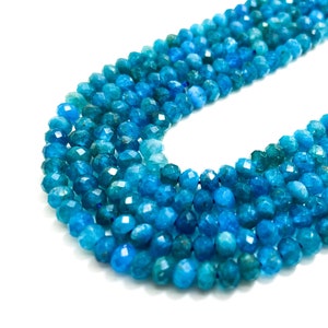 Natural Apatite Beads, Faceted Rondelle 4mm x 5mm Blue Apatite Gemstone Beads - RDF73