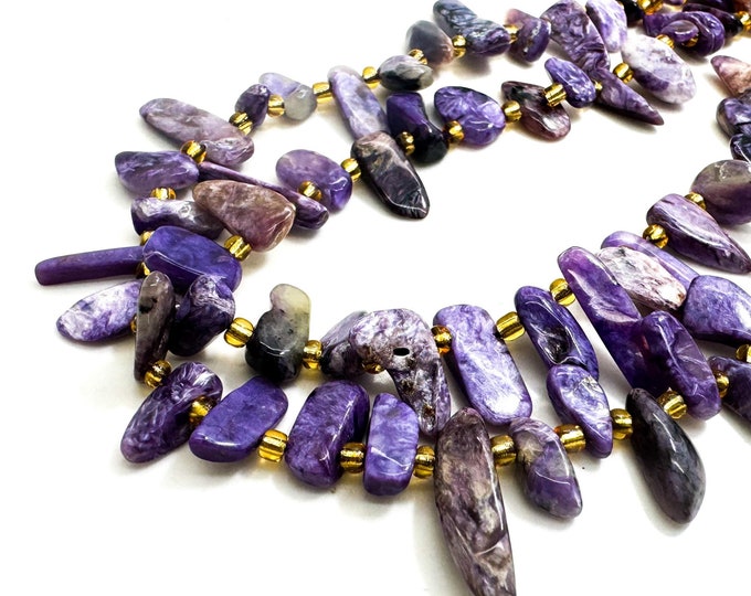 Natural Purple Charoite Freeform Chip Irregular Slab Flat Shapes Stick Gemstone Beads - PGS214