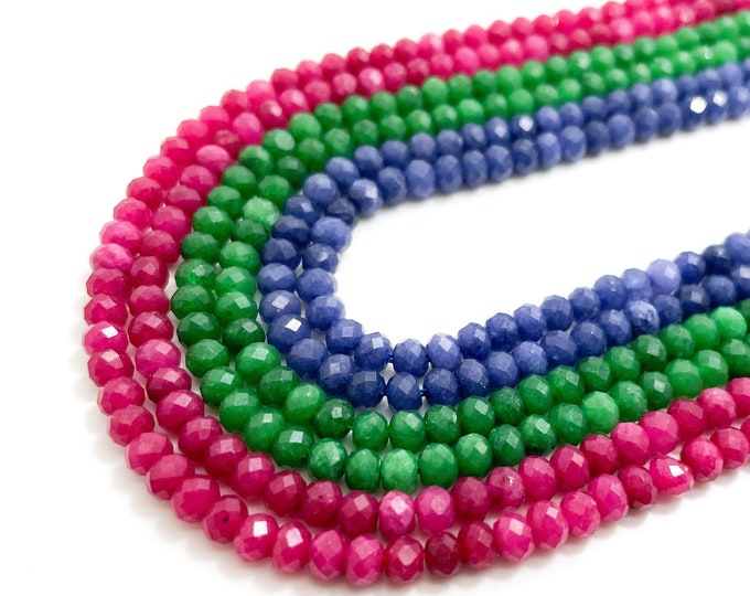 Jade Gemstone Beads, 3mm x 5mm 2mm x 3mm Green Hot Pink Blue Faceted Rondelle Gemstone Beads - RDF67