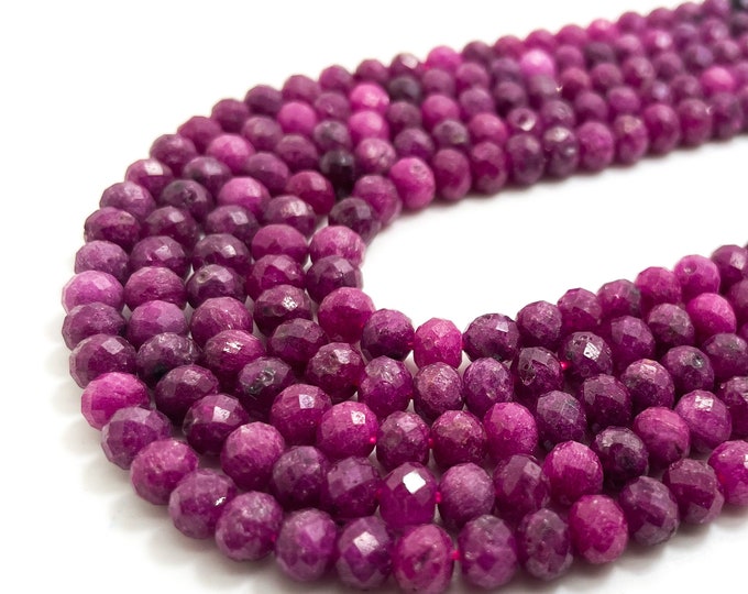 Natural Red Ruby Faceted Rondelle 3mm x 3.5mm, 4mm x 5.5mm Gemstone Beads - 15.5" - RDF80B