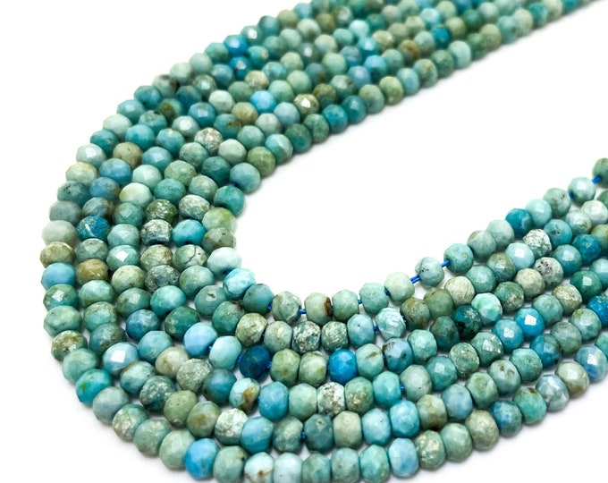 Natural Blue Chrysocolla Gemstone Faceted Rondelle 2mm x 4mm Beads - RDF42
