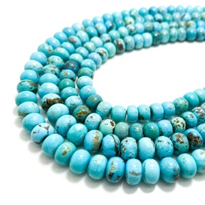 Genuine Blue Turquoise Natural Arizona Turquoise Grade AAA Smooth Polished Rondelle Gemstone Beads (7mm 8mm) - PGS368