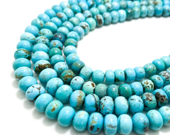 Genuine Blue Turquoise Natural Arizona Turquoise Grade AAA Smooth Polished Rondelle Gemstone Beads (7mm 8mm) - PGS368