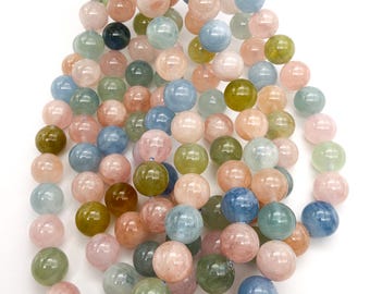 Top Grade AAA Morganite Beads Mixed Beryl Round Gemstone Beads Pink Blue Green 6mm 10mm 12mm 16mm 15.5" Strand PG04