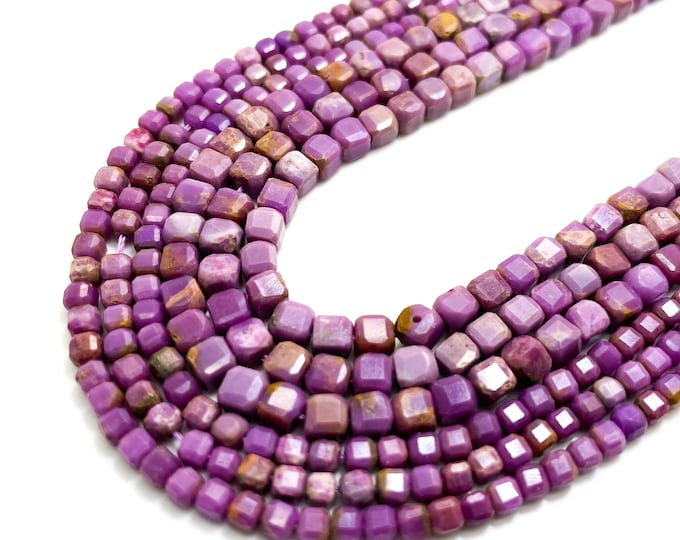 Natural Phosphosiderite Faceted Cube Beads Grade AAA 4mm Square Gemstone Stone Rock - PGS262