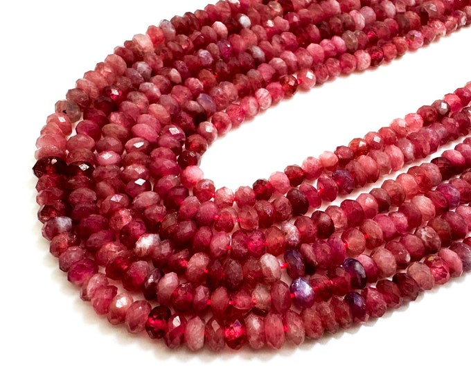 Natural Red Ruby Beads, Faceted Rondelle Red Ruby Gemstone Beads - 3mm x 4mm - RDF34