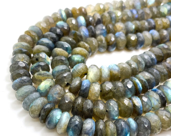 AAA Labradorite Beads, Natural Gray Rainbow Labradorite Faceted Rondelle 10" Strand Gemstone Beads - RDF89H