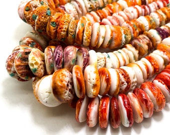 Graduated AAA Natural Spiny Oyster Beads Rough Flat Rondelle Gemstone - Dark Purple Burgundy Red Orange Violets (Assorted Size) - PGS90