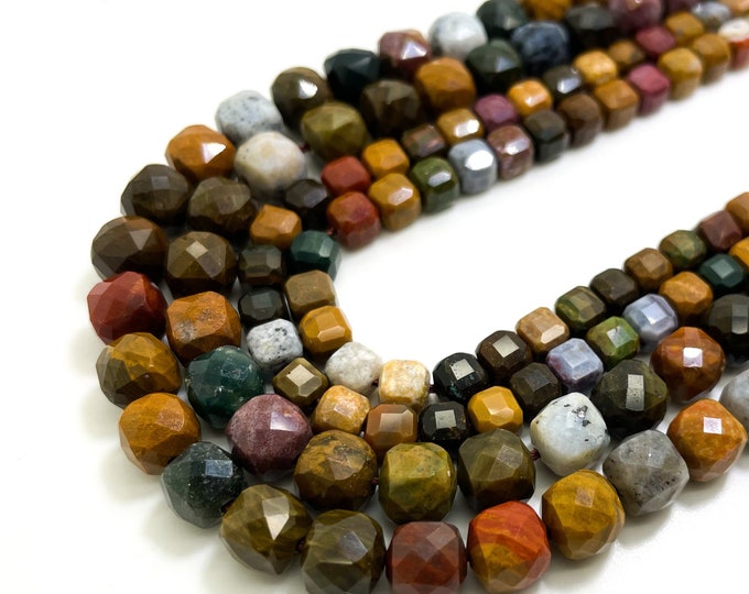 Natural Mookaite Jasper Square Cube Faceted Size 6mm 7mm Pink Gemstone Beads - PGS262
