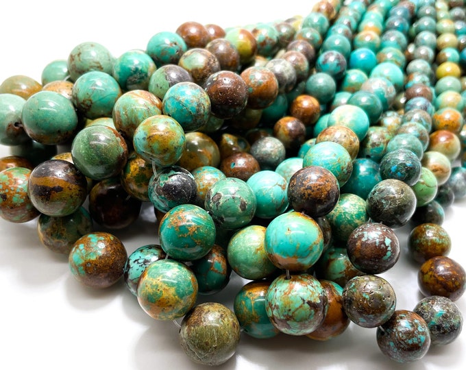 AAA Turquoise Beads, Genuine Natural Turquoise Polished Smooth Round Ball 4mm - 13mm Assorted Size Gemstone Rock Stone- PGS338