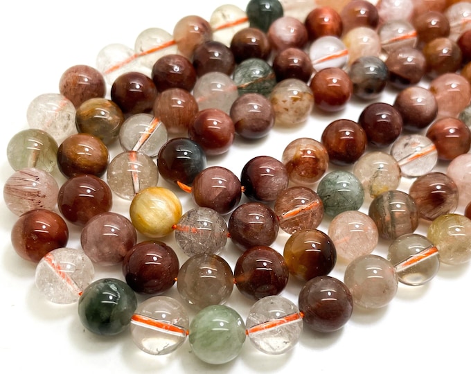 Natural Red Rutilated Quartz Beads, High Quality Grade AAA Red Rutile Quartz Smooth Polished Round Sphere 6mm 8mm 10mm Gemstone - RN136