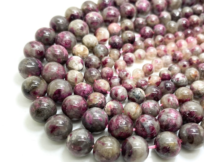 Pink Tourmaline Beads, Natural Light Purple Pink Tourmaline Smooth Polished Gemstone Beads - 6mm 8mm 10mm - RN132