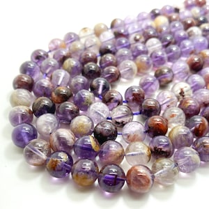 Genuine Super Seven Beads, Purple Rutilated AAA Super Seven Polished Smooth Round Natural Gemstone Stone Beads - Full Strand - RN38
