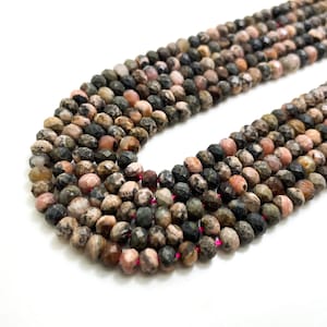 Rhodonite Beads, Natural Pink Rhodonite 3mm x 5mm Faceted Rondelle Gemstone Beads - RDF29