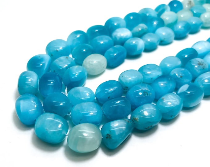 Blue Agate Beads, Blue Cat Eye Agate Pebbles Smooth Polished Nugget Stone Rock Gemstone Beads (Assorted Size) - PGS389