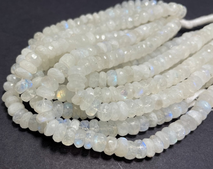 Natural Moonstone Beads, High Quality Grade AA Rainbow Moonstone Faceted Rondelle Loose Gemstone Beads - 8" - 10" Strand - RDF93