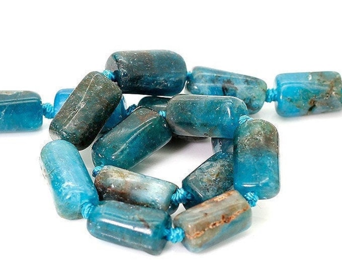 Apatite Beads, Natural Blue Apatite Smooth Cut Nugget Cube Chips Loose Gemstone Assorted Size Beads - PGS187