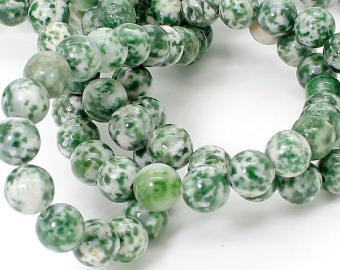 Green Spot Jasper Smooth Round Sphere Loose Natural Gemstone Beads 8mm - RN123