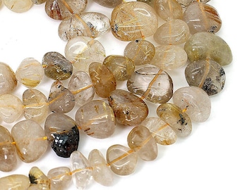 Natural Quartz, Rutilated Quartz Smooth Rough Freeform Nugget Loose Gemstone Beads - PGS249