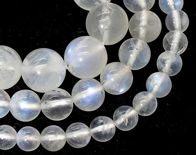 Gray Moonstone Beads, Grade AA Natural Gray Moonstone Smooth Round Sphere Ball Loose Gemstone Beads - RN126