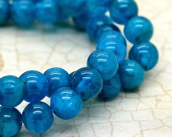 Blue Apatiet Beads, Grade AAA High Quality Natural Apatite Round Smooth Sphere Gemstone Beads - RN03
