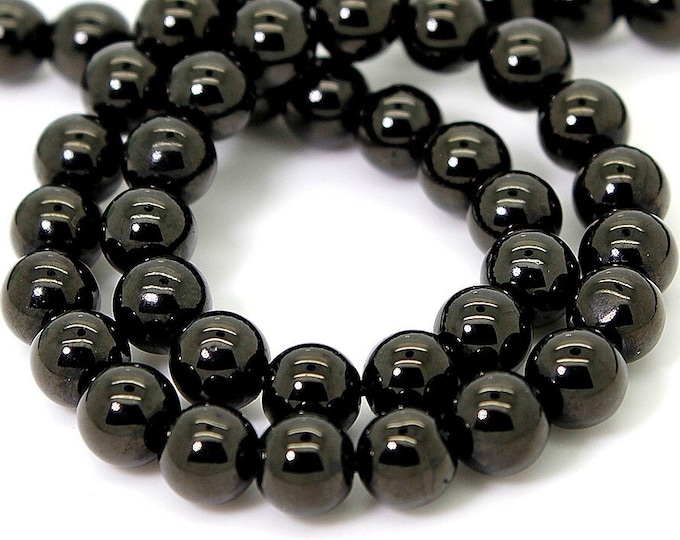 Natural Shungite Beads, Smooth Round Black Shungite Gemstone Beads with coating - RN120