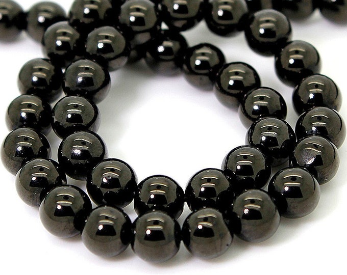Natural Shungite Beads, Smooth Round Black Shungite 6mm Gemstone Beads with coating - RN120