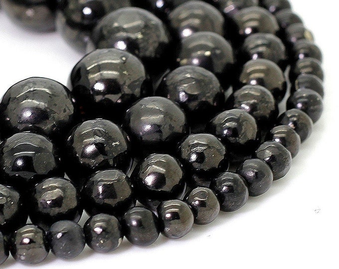 Natural Shungite Beads, Black Russian Shungite Round Gemstone Beads - 4mm 6mm 8mm 10mm - RN125