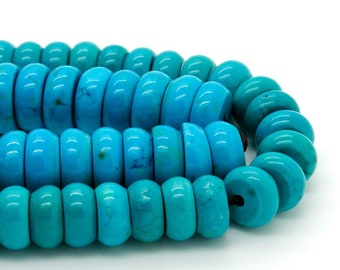 Blue Howlite Turquoise Smooth Rondelle Flat Round Loose Gemstone Beads - RDS24