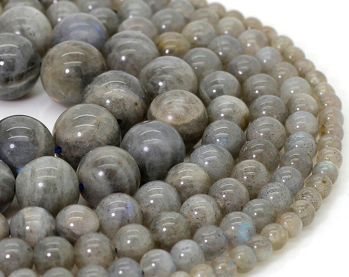 Natural Labradorite Gemstone Beads, Gray Labradorite Smooth Polished Round Sphere Loose Gemstone Beads (4mm 6mm 8mm 10mm 12mm) - PG01