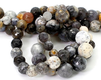 Dendritic Opal Beads, Nautral Dendritic Opal Faceted Round Sphere Ball Gemstone Beads - RNF100