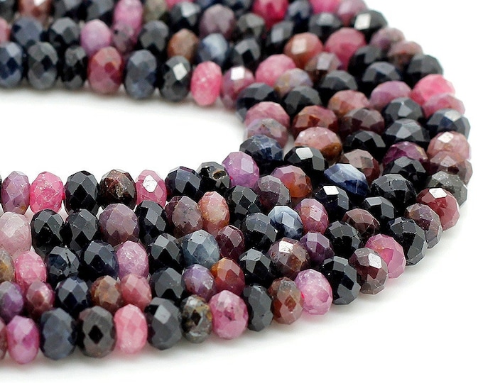 Natural Ruby Sapphire Beads, Red Purpl Sapphire Ruby Faceted Rondelle 4mm x 5mm Tourmaline Loose Gemstone Beads - RDF88