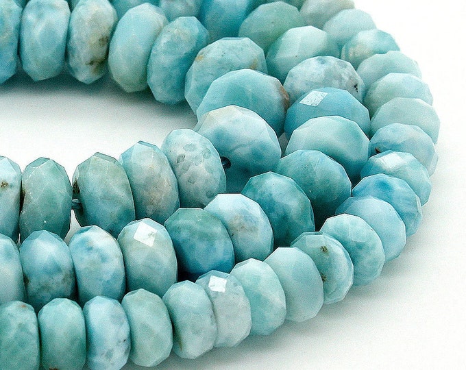 Genuine Larimar Beads, Natural Real AAA Blue Larimar Faceted Rondelle Natural Gemstone Beads - RDF60