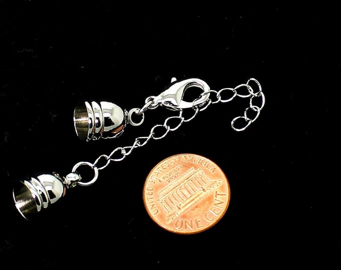 Antique Silver Lobster Claw Clasp Ribbon Cord End Cap With Extender Chain Metal Findings - PAS78