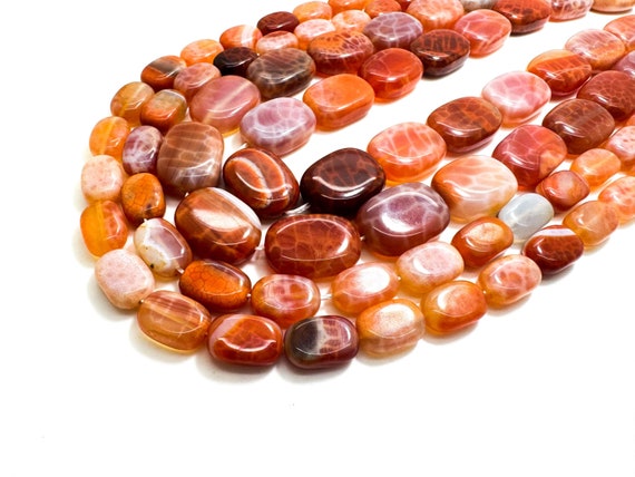 Natural Red Fire Agate Polished Smooth Flat Rectangle Gemstone Beads - PG188
