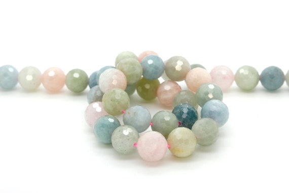 Natural Morganite Beads, High Quality Morganite Faceted Sphere Ball Round Natural Gemstone Beads Stones - 8mm 10mm 12mm - RNF80