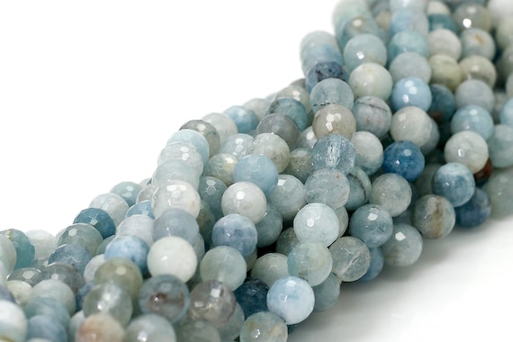 Natural Aquamarine Gemstone Beads, AAA Natural Faceted Round Aquamarine 5mm 8mm 10mm 12mm Loose Gemstone Beads - RNF101