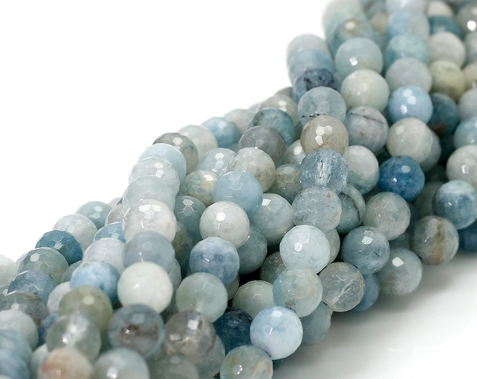 Natural Aquamarine Gemstone Beads, AAA Natural Faceted Round Aquamarine 5mm 8mm 10mm 12mm Loose Gemstone Beads - RNF101