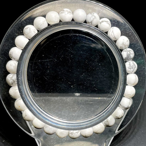 Howlite White Smooth Round Sphere Natural Gemstone Beads 4mm 6mm 8mm Elastic Cord Handmade Bracelet - PGB114