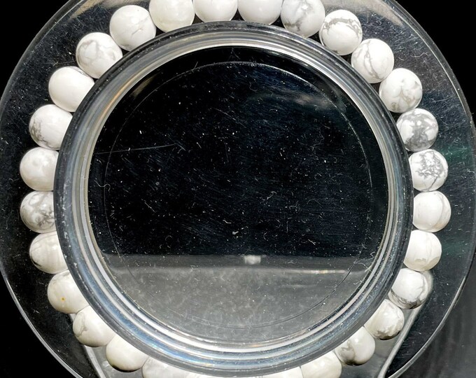 Howlite White Smooth Round Sphere Natural Gemstone Beads 4mm 6mm 8mm Elastic Cord Handmade Bracelet - PGB114