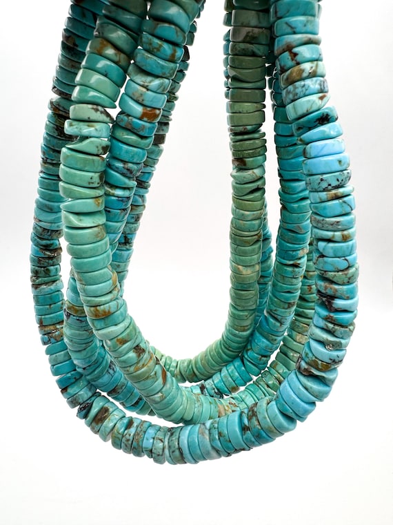 Natural Arizona Turquoise Heishi Rondelle Beads, Untreated Genuine Southwestern Blue Green Matrix Gemstone Stone for Jewelry Making - PGS234